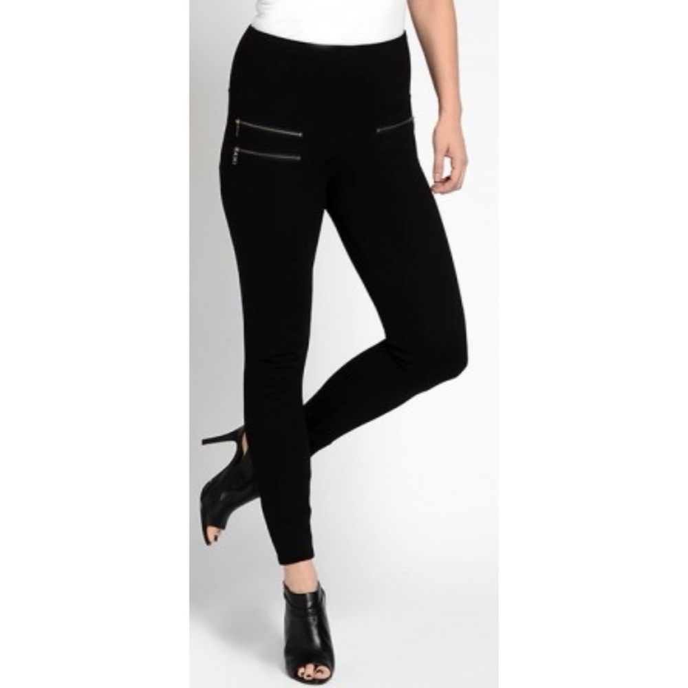 Lysse Black Triple Zip Tummy Control Slimming Ponte Knit Leggings Size Small NEW